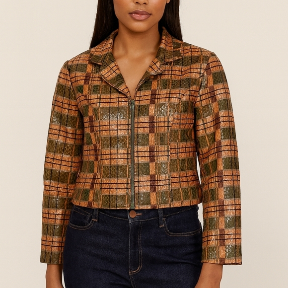 Selene Sport Jackets & Blazers - Selene Sport Green and Brown Plaid Blazer